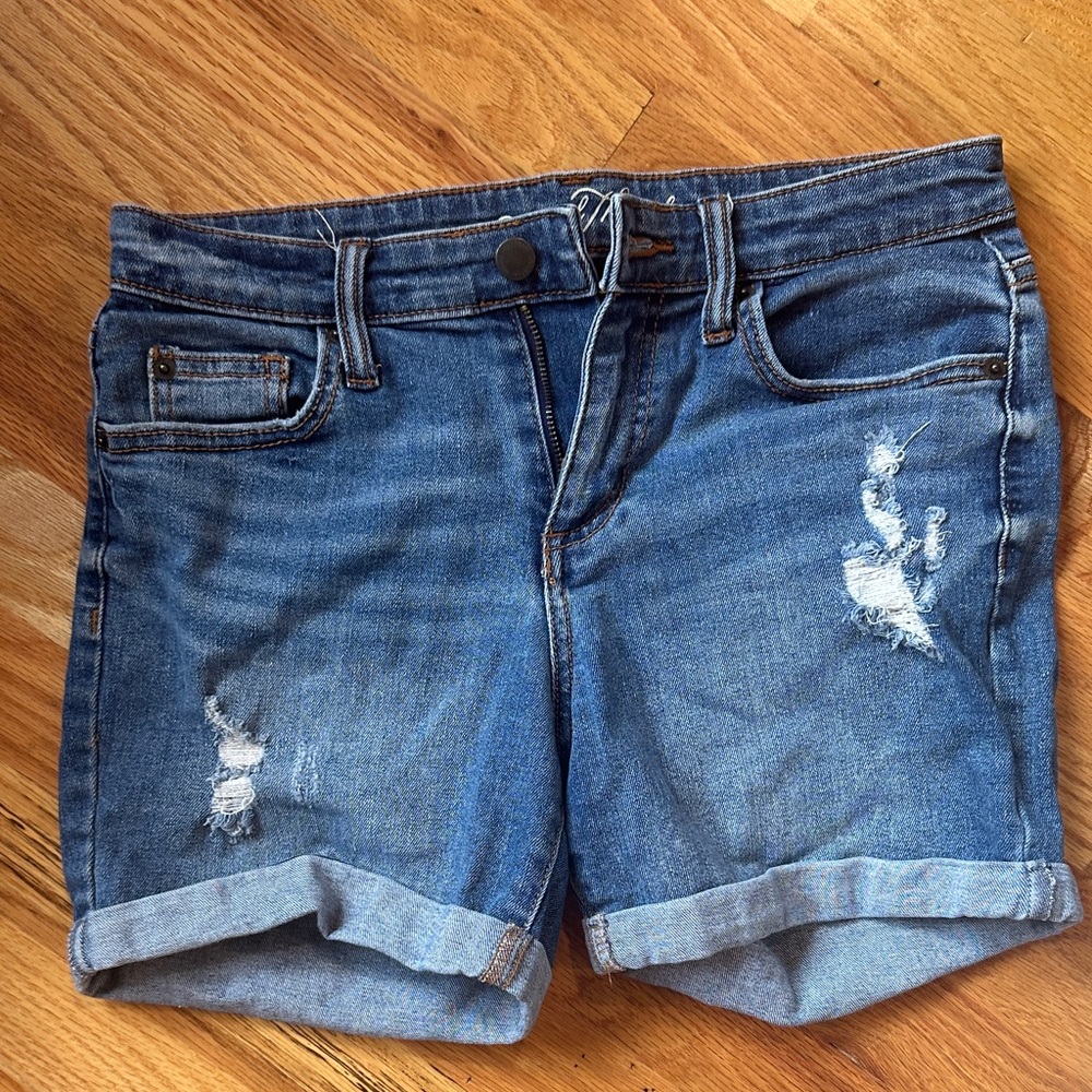 Denim Distressed Mid-Rise Boyfriend Shorts Size 0/25